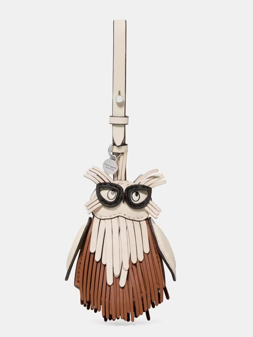 kate spade Cream & Brown Owl Leather Tassel Bag Charm